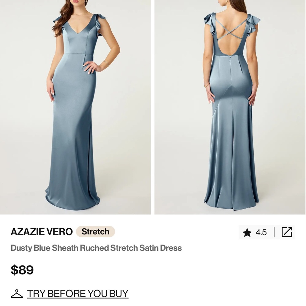 Azazie Blue Backless Sheath Dress with Flutter Sleeves for Wedding Guest